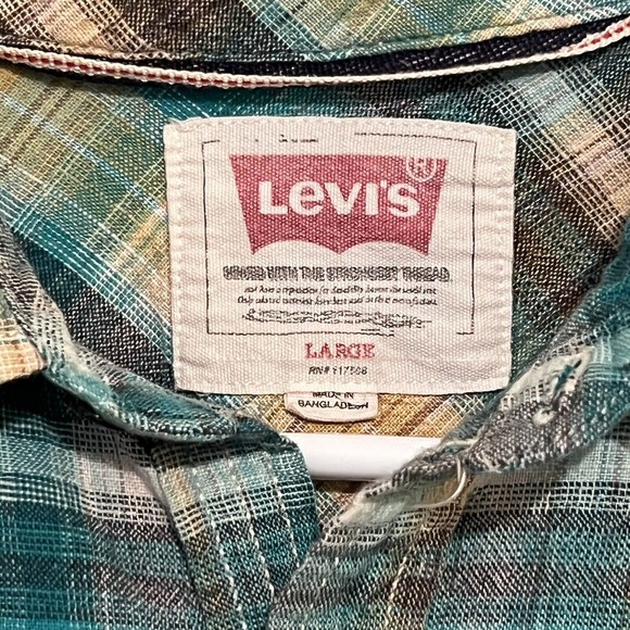 Levi’s Men’s Fantane Castlerock Plaid Shirt Size Large 100% Cotton Button Up - Picture 10 of 16